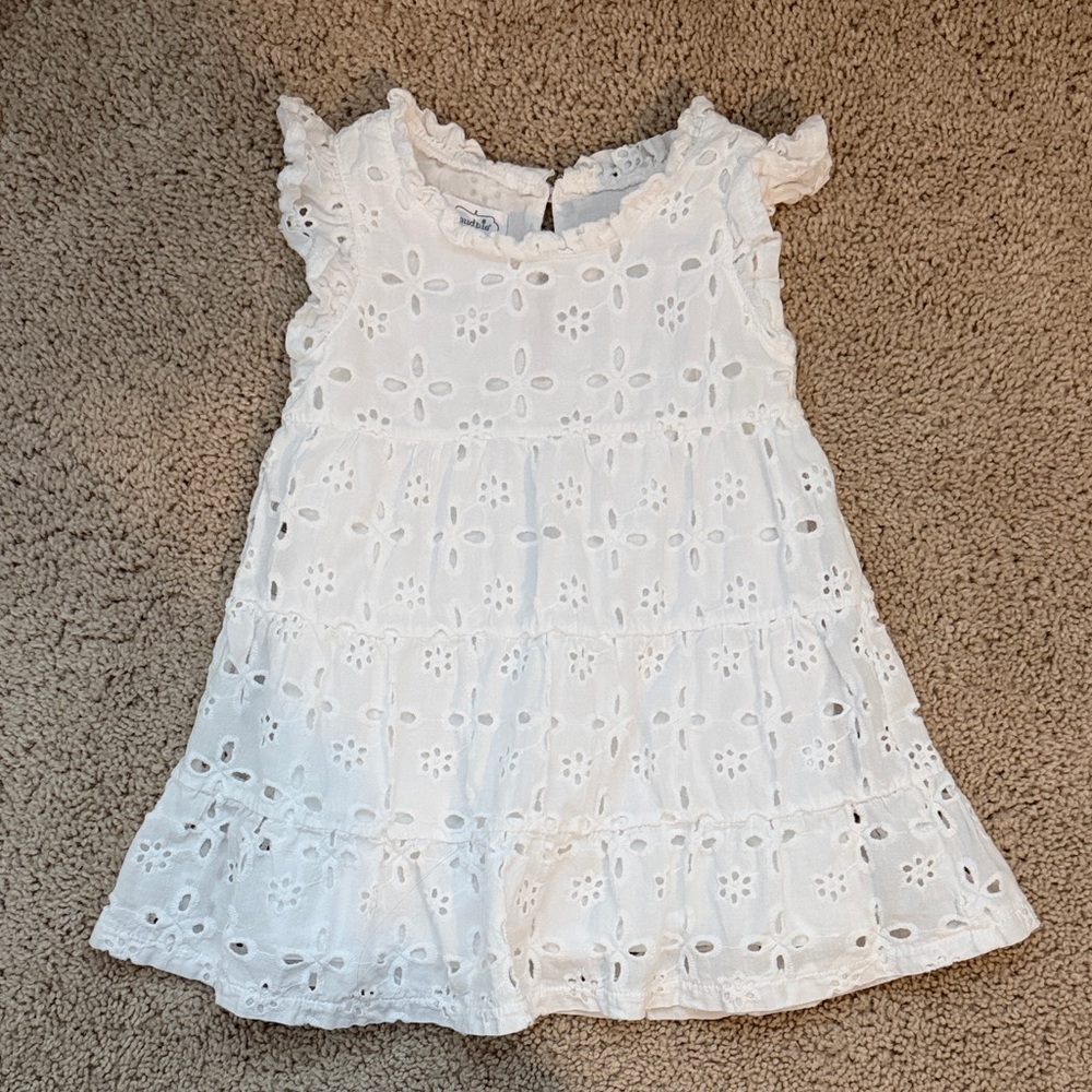 12-18 Month Mud Pie White Eyelet Casual Dress. Gently used.